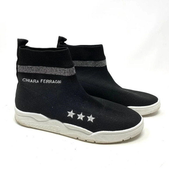 Chiara Ferragni‎ Black Logo Fabric Sock Sneakers - Picture 1 of 11